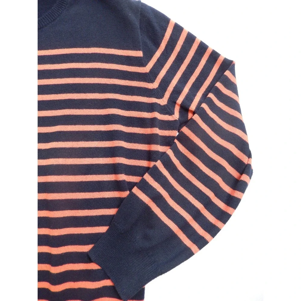 J Crew Men's Navy Orange Striped Crewneck Sweater Pullover Size XL‎